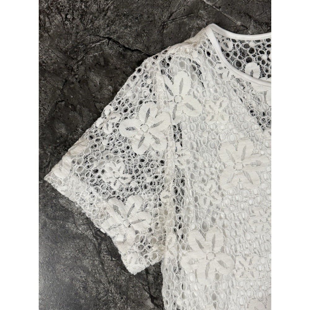 Ruby Rd. Womens Floral Lace Overlay Top w/ Tank Summer Beachy White Sz 14 - Picture 4 of 8